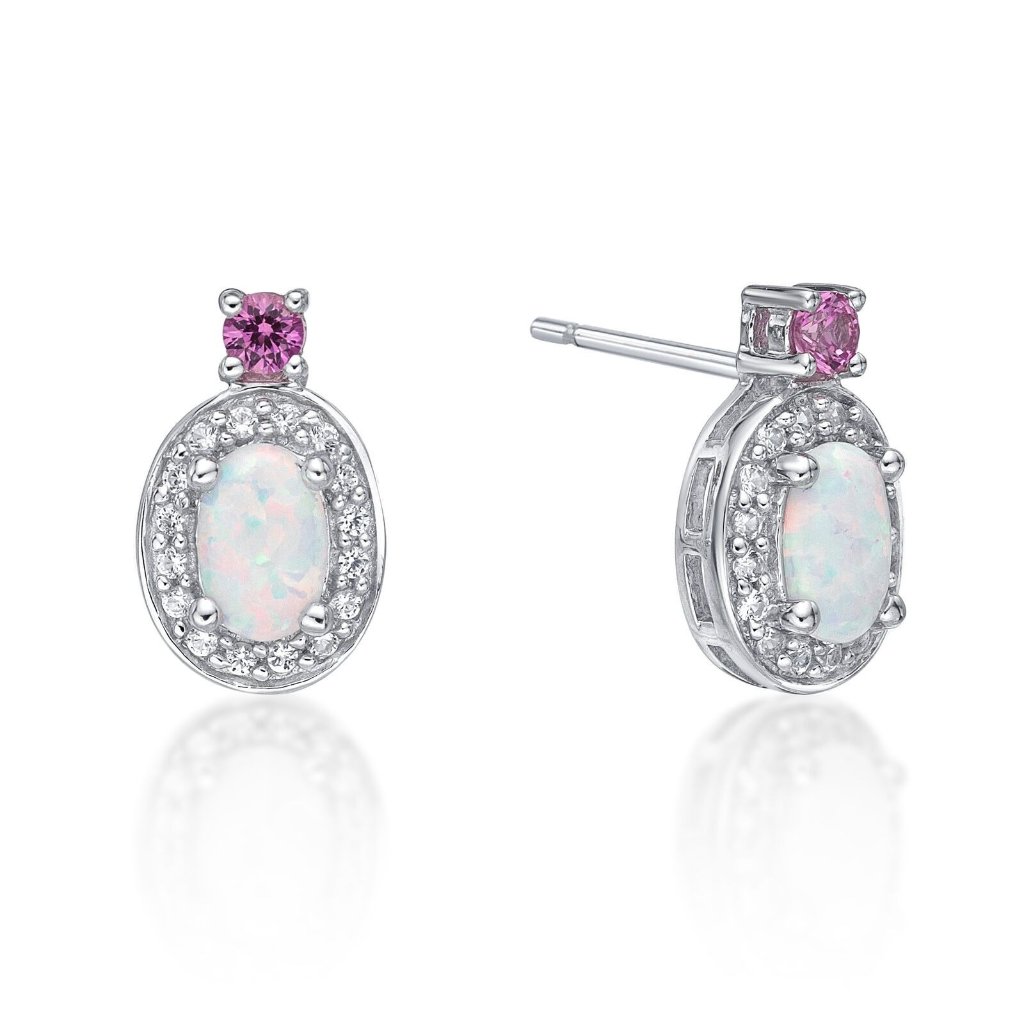 Sterling Silver Opal Pink Sapphire Earrings 32$